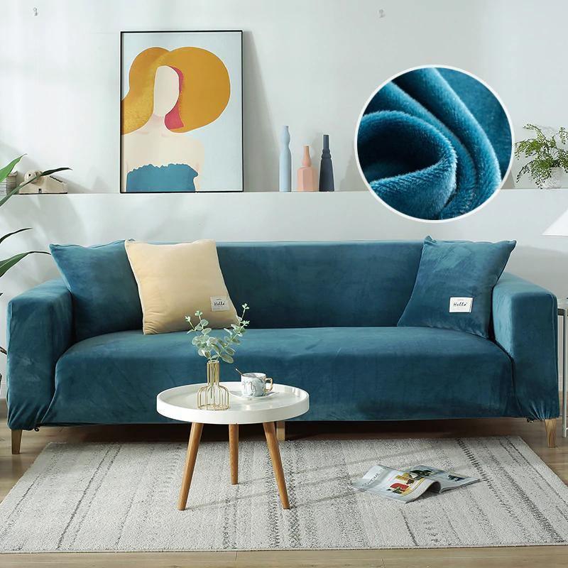 Sofa Cover - Velvet - Lake Blue - Adaptable & Expandable - Image 7